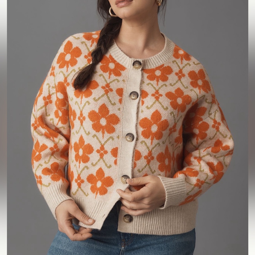 NWT Anthropologie Maeve Intarsia Floral Cardigan Small - Picture 6 of 11